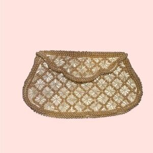 Vintage Elegant La Regale Gold Ivory Beaded Clutch purse